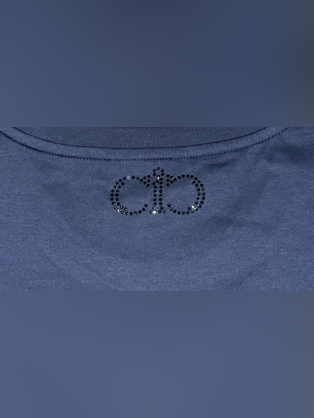 Isaratti Premium Long-Sleeve Tee in Navy  With Rhinestone Logo On The Front/Back